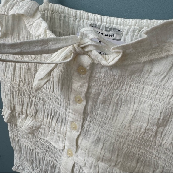 American Eagle AE Smocked Ruffle Crop Tank Top in White. NWT. Women’s Small - Picture 7 of 14